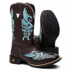 Bota Texana Feminina "Floral Azul"