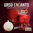 Urso Encanto™ Rosa Real + Colar Personalizado com 2 Corações